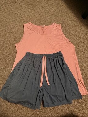 Amazon Kids Pajama Set Pink Tank Top with Blue Shorts